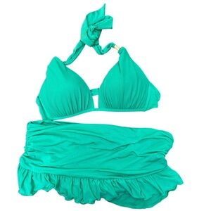 Leilani Mint Green Halter Bikini Set Swimwear Size 10 Two Piece Ruffle Skirt